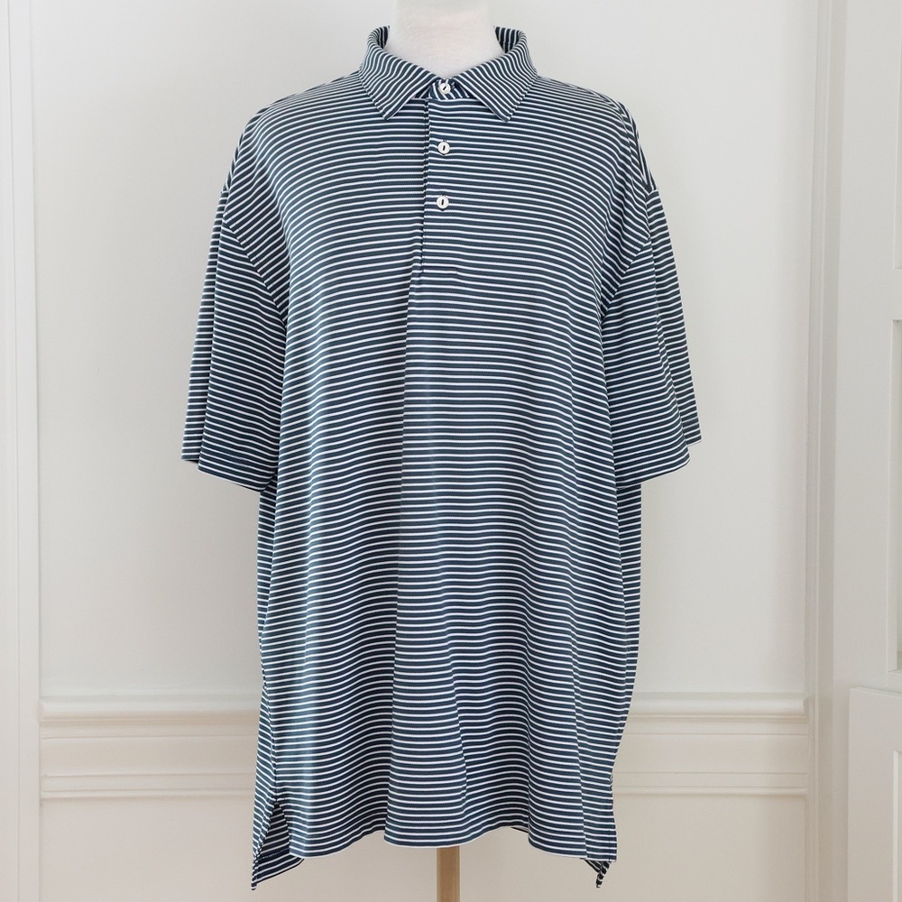Peter Millar Summer Comfort Performance Polo Blue/Gray & White Striped Size XL